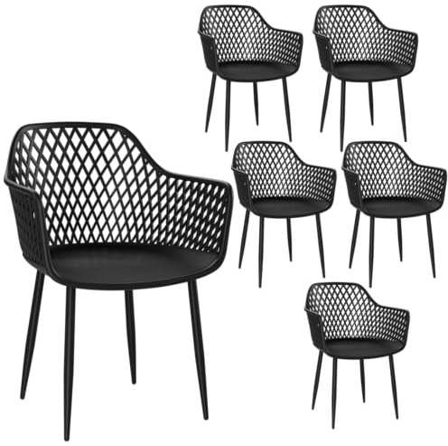 STEELSØN Quasira Gartenstühle 6er Set – Gartensessel wetterfest & UV-resistent – Outdoor Stühle für Balkon/Garten/Terrasse – Loungesessel Schwarz bis 120 kg – Schalenstuhl aus Kunststoff mit Armlehnen
