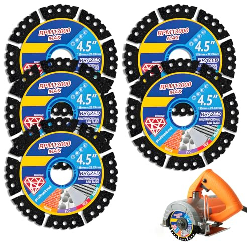 5 PCS Diamond Multi-Purpose Saw Blades, 4.5 Inch Angle Grinder Discs 115mm Angle Grinder Cutting Disc Heavy Duty Ultra Thin Wheel Disc for Cutting Porcelain Granite Marble Concrete Tiles