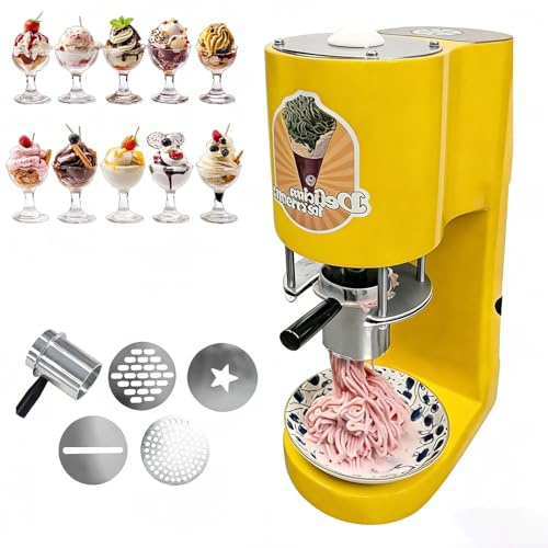 Gewerbliche Spaghetti-Eis-Maschine Eispresse Mit 4 Austauschbaren Matrizen, 6 8 Sek./Becher, Ein-Knopf-Bedienung, Einfache Reinigung Softeis-Maschine Für Geschäfte Und Catering(Yellow)