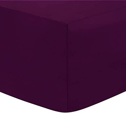 Deep Fitted Bed Sheets Easy-Care Non-Iron Percale 10'' / 25CM Fitted Sheet, King - Purple