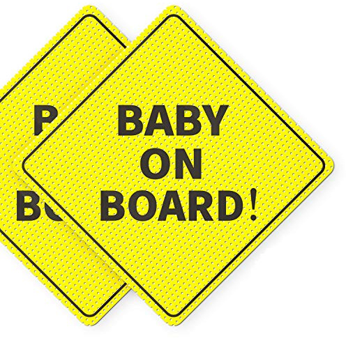 ASSURED SIGNS Baby On Board Sign Sticker for Car, 2 Pack, 5 by 5 | Perforated See-Through Design, Exterior Application for Maximum Visibility, Tinted Window Compatible, Weather Resistant Vinyl