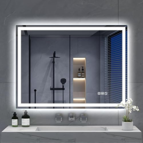 S'bagno Badrumsspegel med LED-lampor 600 x 800 mm bakgrundsbelyst upplyst badrum Bluetooth-spegel väggmonterad spegel deister värmedyna/dimningsfunktion/pekbrytare - kan hängas i 2 riktningar