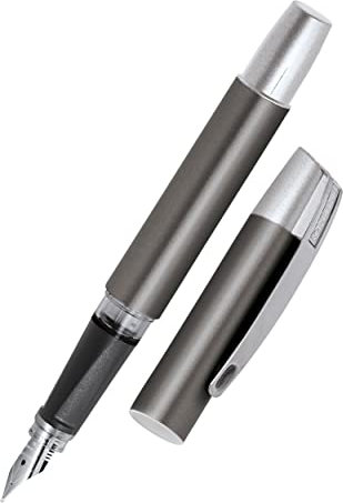 Online Füller Campus Gun, Tinten-Füller für Rechtshänder in Grau, ergonomisches Griffstück, Iridium-Feder medium, Standard-Tintenpatronen, inkl. Kombipatrone blau