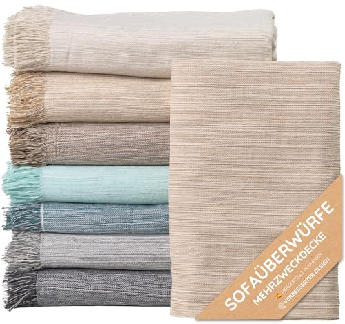 Couvre-lit multi-usages; Plaid Sofa, Plaid Foulard, Couvre-canapé, Foulard pour canapés en coton et autres fibres. Fabriqué en Espagne. Housses de canapé (Brun clair, 180x260cm.)