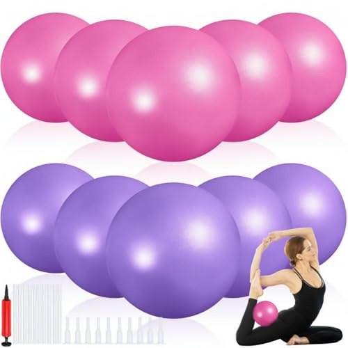 Aoriher 10 Pcs Small Exercise Pilates Ball Bulk 9 Inch Mini Yoga Balls Anti Burst and Slip for Stability Fitness Physical Therapy Stretching & Core Workout at Home Gym Office Class(Pink, Purple)