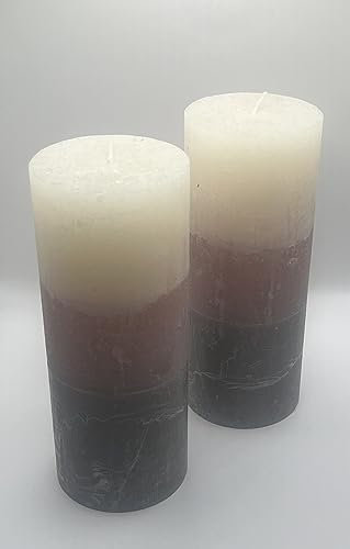 Løgum Kloster Lys dänische Blockkerze Stumpenkerze Rustik Rustikal ohne Duft mehrfarbig durchgefärbt (grau-rose-creme 14,5x5,8cm)