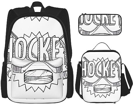 DEXNEL Hockeyschläger-Rucksack, Lunch-Tasche, Federmäppchen, Kombination, 3-teiliges Set, für Mittelschule, Hockey, Einheitsgröße