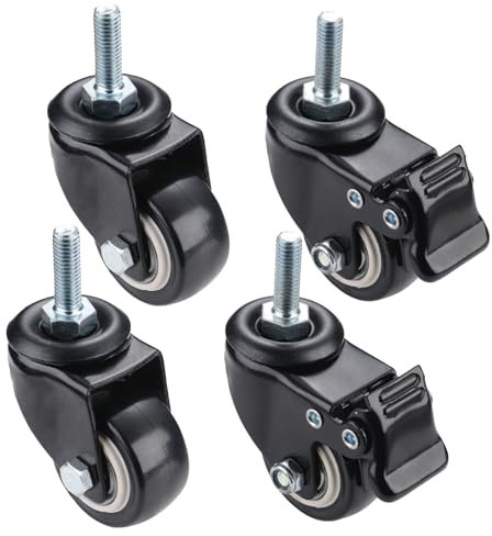 Roulettes pour chaises de bureau - 1,5 caoutchouc de protection de plancher de sécurité pour tous les planchers, y compris le bois dur - m8x25mm pivotantes quincaillerie meubles avec 2 freins (4)