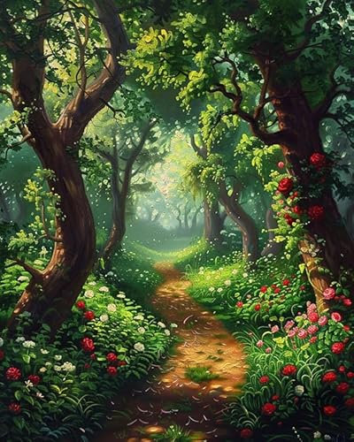 PIPISKY Malen-nach-Zahlen-Sets für Erwachsene und Kinder,Pfad im Wald,DIY Ölgemälde Kunsthandwerk Malen nach Zahlen Leinwand für Wanddekoration,16x20Zoll ohne Rahmen