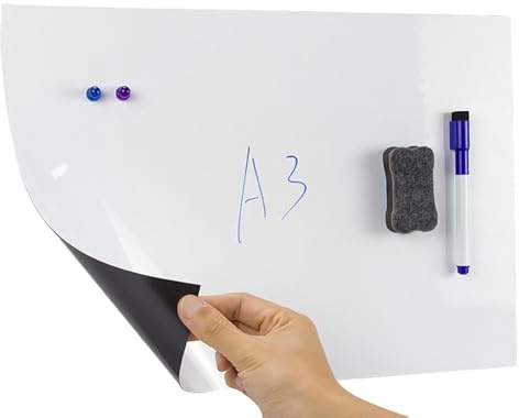 Papel magnético para pizarra blanca – Hoja magnética de pizarra blanca | Película adhesiva para pizarra blanca en la pared para escuela/hogar/oficina, pizarra blanca autoadhesiva, incluye marcadores,