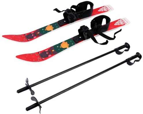 Smbcgdm Kinder-Anfänger-Schneeski und Stöcke, Wintersport-Skibretter für Kinder unter 4 Jahren, leichte, robuste und sichere Kinder-Skiausrüstung, verstellbare Schnalle Rot