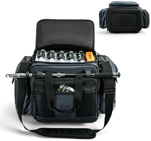 Goture Wasserfeste Angeltasche mit IPX5 Eva-Boden, SBS-Reißverschlüssen, Großer Angelzubehör-Rucksack mit Rutenhalter, Tasche für Salzwasser-Angelausrüstung, Umhängetasche für den Außenbereich Grau