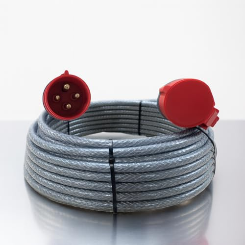 3 Phase 32A 4 Pin 415V IP44 Extension Lead 20m – IEC 60309 3P+E Red – SY Ultra Heavy Duty Armoured Cable – PAT Tested (20 Metre)