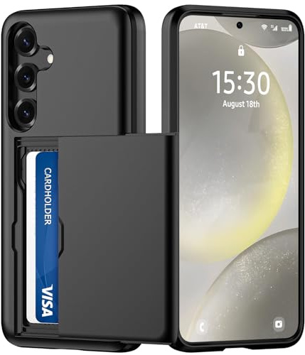 Coque pour Samsung Galaxy S24 Plus avec Porte Carte, Silicone TPU Étui de téléphone, Antichoc Housse de Protection Bumper Cover Anti-Rayures Case Coque Portefeuille Fente Cachée Coulissante, Noir