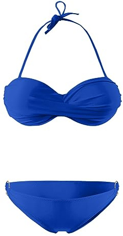 Maillot De Bain Femme 2 Pieces Haute Bandeau, Maillots Deux Pièces Push up rembourré Crossover Ties-up sans Bretelles Bikini Sexy Taille Basse Froncé et Torsadé Beachwear Ensemble Sport (Blue, L)