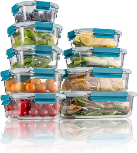 S SALIENT Glass Food Storage Containers with Lids – Oven, Microwave & Freezer Safe – Borosilicate Meal Prep Boxes – BPA-Free, Leakproof & Stackable – Set of 9