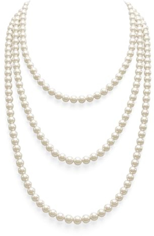 Qulkws 150 cm Imitation Perlenkette, lange Strickjacke-Perlen-Ketten-Halskette, 1920er Jahre Runde Perlenkette, Elegante Modische Künstliche Halsketten für Party Hochzeit