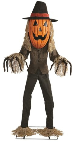 Riethmüller Animatronic XL Jack O’Lantern 182 cm - Halloween Deko innen - Animiert, leuchtender Kürbiskopf, beweglicher Oberkörper, Sound & Bewegungssensor - 3 Sprachen