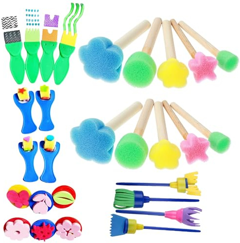 Schwammpinsel, Schaumstoffpinsel, Malschwamm, Schwamm Malen, 28 Stück Malwerkzeuge Wiederverwendbares Pinselset für DIY Malerei Handwerk Keramik Werkzeuge