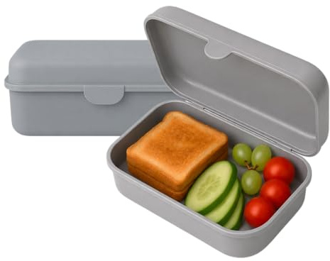 MEBY Set med 2 matlådor – matlåda för barn och vuxna – BPA-fri, diskmaskinssäker, mikrovågsugnssäker – robust snackslåda/frukostlåda med utbytbart lock (grå)