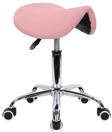 Rullande sadelpall PU-läder Svängbar Justerbar rullpall med hjul Salongstol for tatuering, salong, skönhet, spa(Pink)