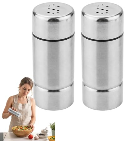 2 spargispezie in acciaio inox, mini saliera per viaggi, campeggio, spezie, saliera per cucina, ristoranti, campeggio e barbecue all'aperto (2 fori a S)