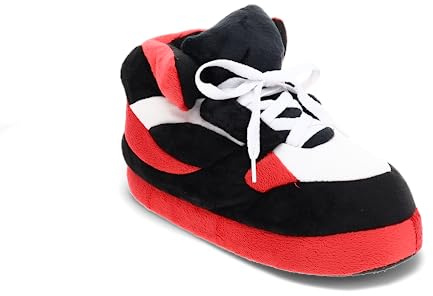 Happy Feet Slippers Standard Sneaker for Men, Women, and Kids - As Seen on Shark Tank - Classy Oversized House Slippers for Women with Non-Slip Rubber Soles - Red Black and White - X-Small