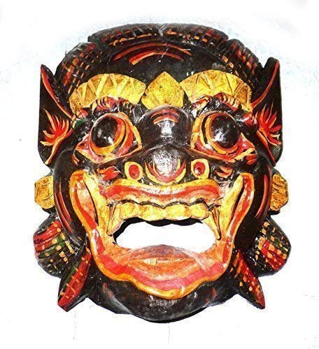 Double Duck Dark brown/Black wooden mask of Barong, hand- Carved In Bali, Wall Mask M