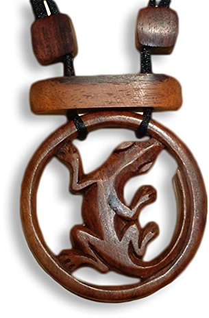 Island Piercings Halskette Anhänger Amulett aus Holz Gecko längenverstellbar N018