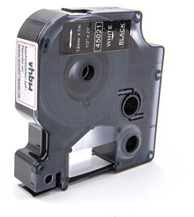 vhbw Schriftband-Kassette kompatibel mit Dymo LabelWriter Duo 400 | Duo, Duo 450 Etiketten-Drucker 7m x 12mm Weiß auf Schwarz