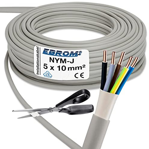 EBROM - NYM-J 5x10 mm² - NYM-J 5x10 mm2 - Mantelleitung - Installationsleitung - Feuchtraumkabel - grau - Auswahl in 5 Meter Schritten - Ihre Längenauswahl: 15m
