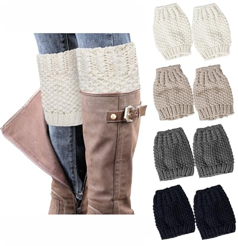 Loritta Womens Boot Socks Winter Warm Crochet Knitted Boot Cuffs Topper Socks Short Leg Warmers Gifts,A-style 04(4 pairs)