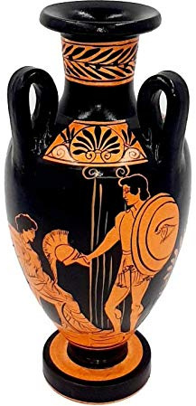 Rote figόrliche Vase/Amphore mit 3 Henkeln, 22 cm, Kriegerabschied
