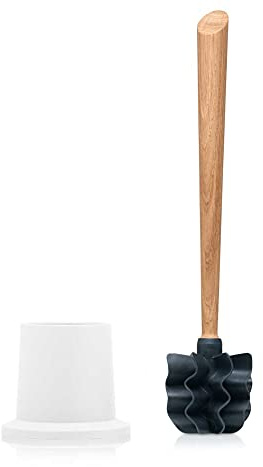 LOOWY Woodline – Eiche Set | Toilettenbürste aus Holz mit Halter Kunststoff weiß