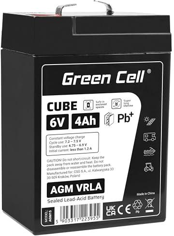 Green Cell® AGM 6V 4Ah Akku Vlies Batterie VRLA Blei Batterie Bleiakku Ersatzakku Akkubatterie Versorgungsbatterie Zyklenfest Wartungsfrei für Elektro Spielzeug Alarm Notstrom USV UPS