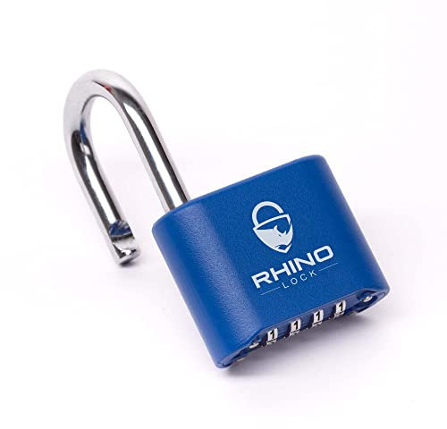 Rhino Lock Secure Lock - Blue 4 Digit Combination Padlock for Gym Locker, School & Work Lockers; Coded and Suitable for Outdoor Use with Fences, Hasps, Sheds & Toolboxes (UK Brand)
