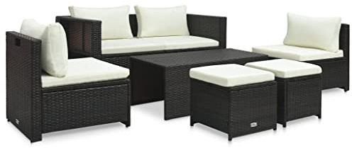 vidaXL Loungegrupp för trädgården med dynor 6 delar konstrotting brun