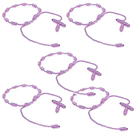 HJYZY 10 pcs Pulsera Decenario noué avec croix tissée réglable chapelet croix – Plusieurs couleurs convenant aux hommes et aux femmes, 5-8.5 inches, Nylon