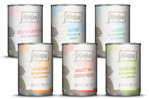 MjAMjAM - Premium Nassfutter für Katzen - Probierpaket, 6er Pack (6 x 400 g), getreidefrei mit extra viel Fleisch