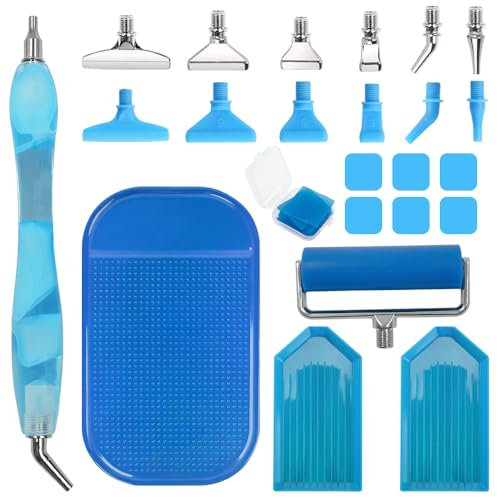 AIFUDA 23 Stück Diamond Art Painting Zubehör, 5D Diamond Paint Pen Kits 12 Stück Schraubengewinde Tipps mit Rolle, Diamant Kunst Kits Erwachsene für DIY Handwerk