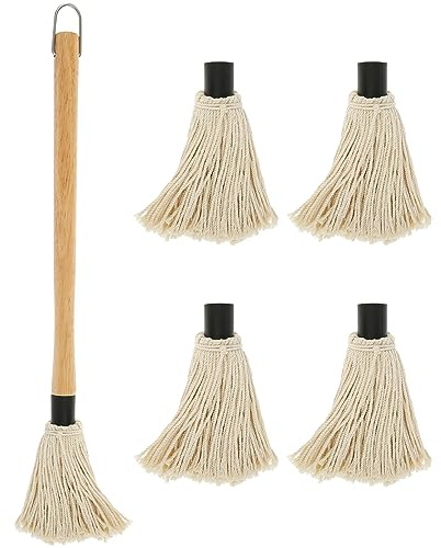 Brosses à badigeonner pour barbecue, avec 4 têtes de rechange, brosse à badigeonner pour griller, balai à badigeonner avec manche en bois, passe au lave-vaisselle, brosses à badigeonner pour barbecue,