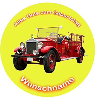 Tortenaufleger Feuerwehr mit Wunschname, Ø 20cm, Essbares Foto | Feuerwehrauto, Super Qualität, 00504