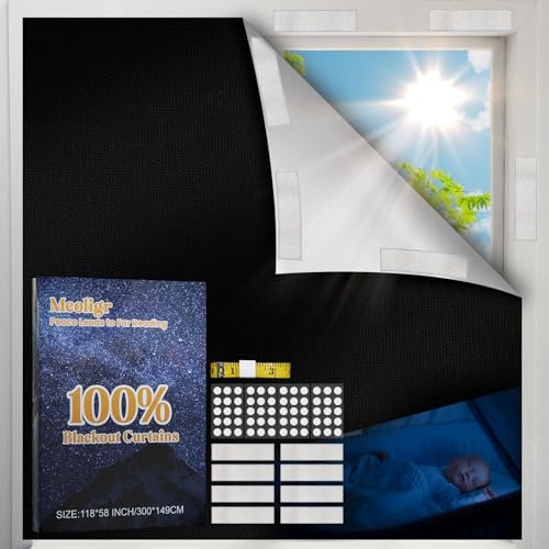Meoligr 300x149CM Portable Blackout Blind 100% Blackout Curtains,60*PU Nano-Glue Easy to Stick On and Take Down,Fits Any Window Size and Shape for Bedroom,Loft,Dorm Room,RV Car or Travel Use
