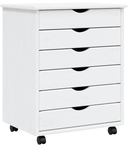 vidaXL - Armario rodante con 6 cajones en color blanco, madera de pino maciza, ideal para sala de estar, oficina, cocina, garaje, sala de manualidades