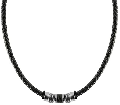 Casisto.J läderhalsband, rostfritt stål, Clede män halsband, berlockkedja, läderband svart, läderkedja kommer i smycke presentförpackning, 55CM, Rostfritt stål, Ingen ädelsten