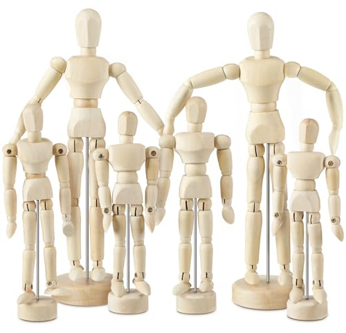 Menkxi 6 Stück 6 Stück Künstler Mannequin Modell Holzpuppe Zeichnung bewegliche Figur mit Ständer Flexible Gelenkpuppe Menschliches Zeichenmodell für Künstler Skizzieren Malen Heimdekoration