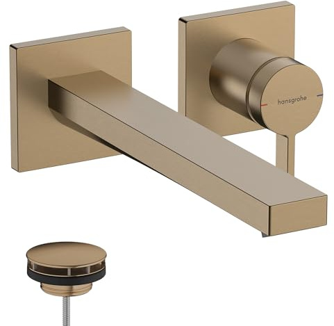 hansgrohe Tecturis E - grifo lavabo empotrado con desagüe, grifo monomando lavabo 22,5 cm, mezclador monomando lavabo ahorro de agua (EcoSmart+), bronce cepillado, 73051140