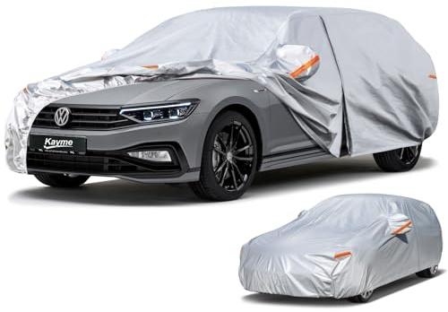 Kayme Kombi Autoplane Wasserdicht Atmungsaktiv für VW Passat Variant (1980-2025), 6 Schichten Vollgarage Autoabdeckung für Sonne Staub Schutz Verkratzt, Autoabdeckung mit Reflektierenden Streifen.