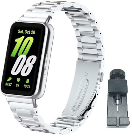 nuosiweilang Kompatibel Für Samsung Galaxy Fit3 Armband Sport Edelstahl Metall Uhrenarmband Armband Ersatzarmband Für Galaxy Fit 3 SM-R390 Männer und Frauen