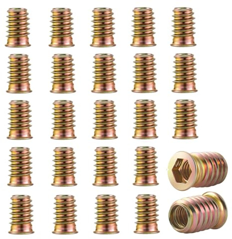 HXJDAM 25 Pièces Insert Fileté Bois M6 x 25mm,Inserts d'écrou, Écrou hexagonal fileté en alliage de zinc,écrous à visser,Manchons à Visser,Écrou à Tête pour meubles en bois.
